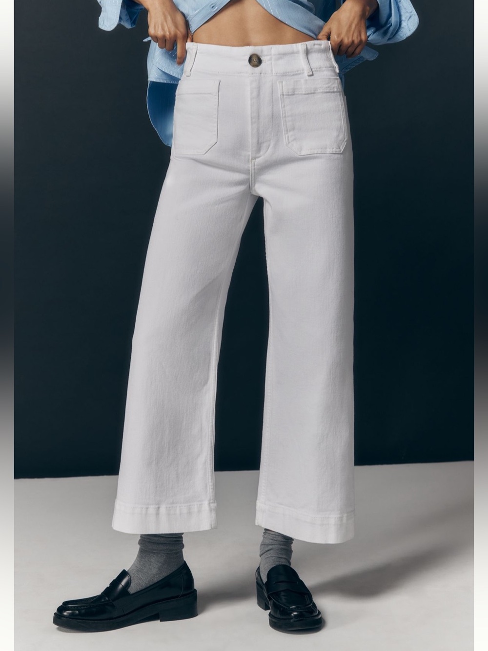 Maeve The Colette White Cropped Wide-Leg Jeans